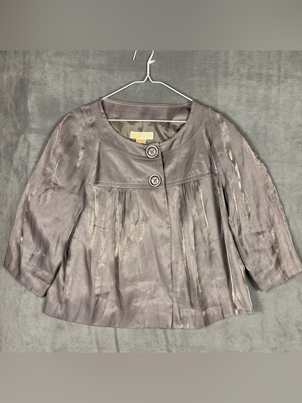 Michael Kors Metallic Silver Gray Cropped Jacket Bolero Shrug Shimmer Large L